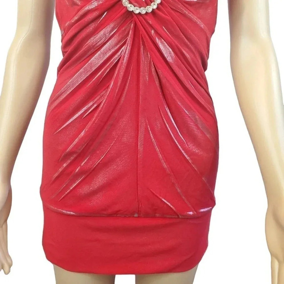 Red and Silver Halter top  Bodycon Party Dress Thigh Length Dress Size 7ish. - Picture 3 of 8